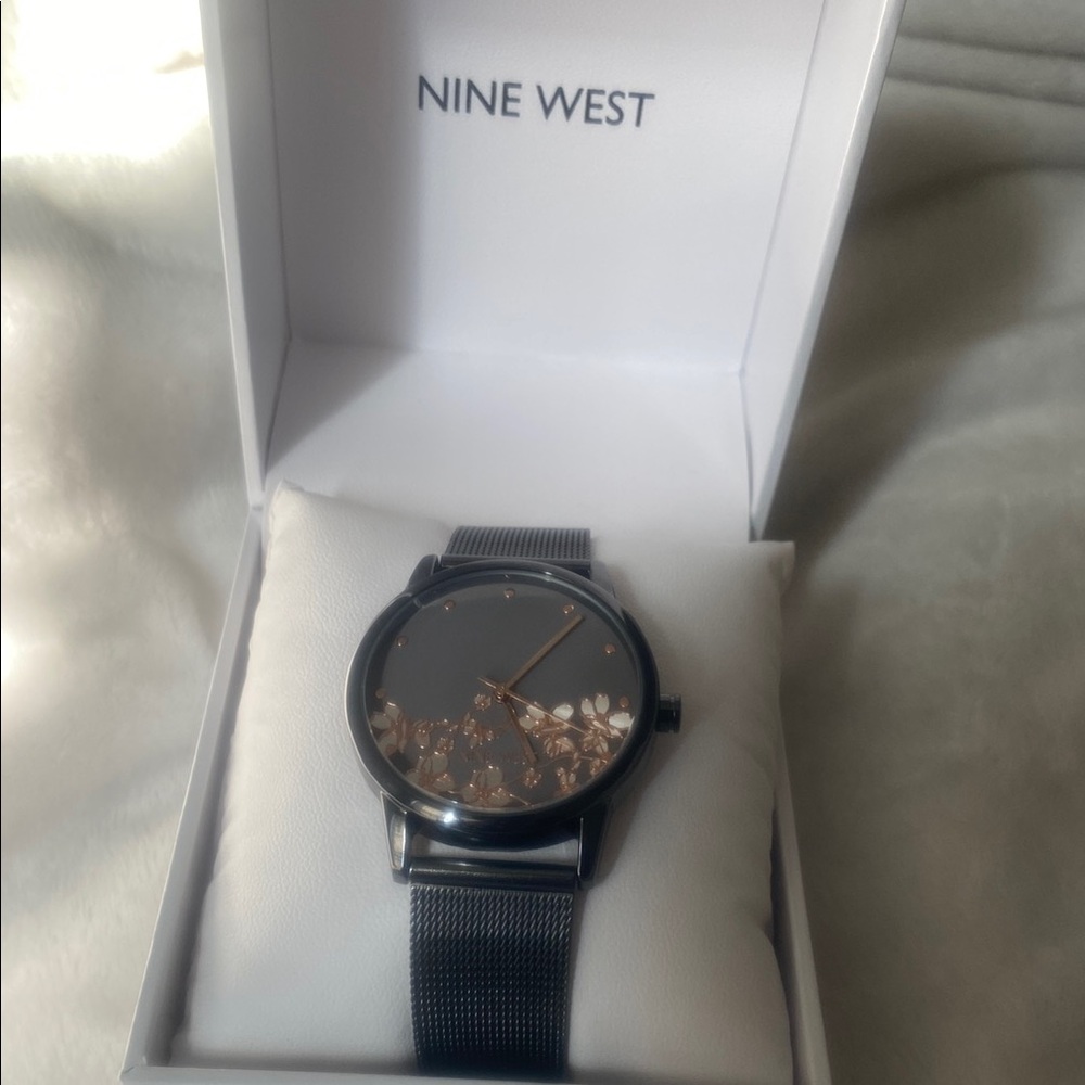 Nine West Black and Gold Floral Watch
